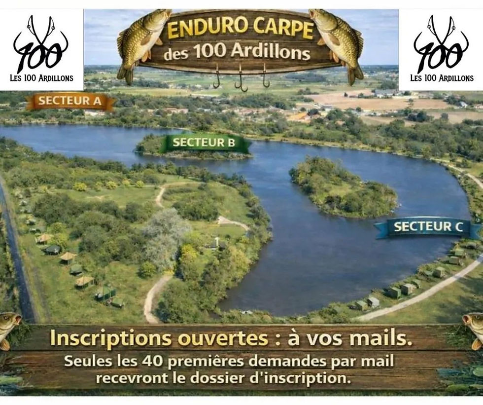Vue aérienne du plan d’eau des 100 Ardillons avec secteurs A, B et C lors de l’Enduro Carpe