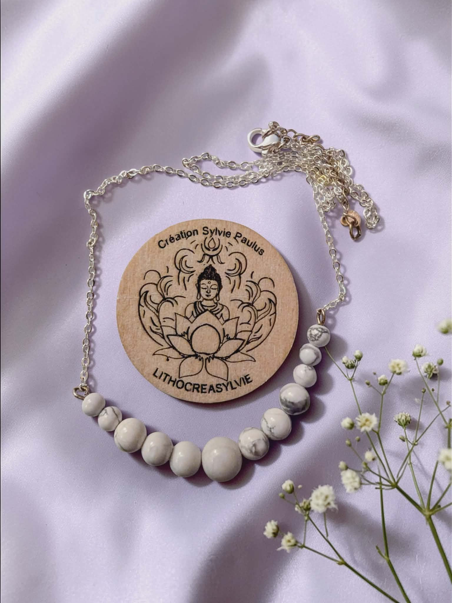 Collier Howlite – pierre naturelle – perles – argent
