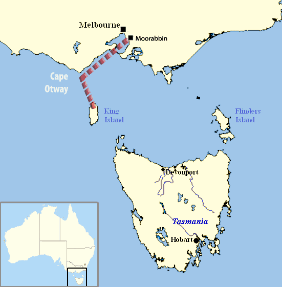 Flight path of Frederick Valentich