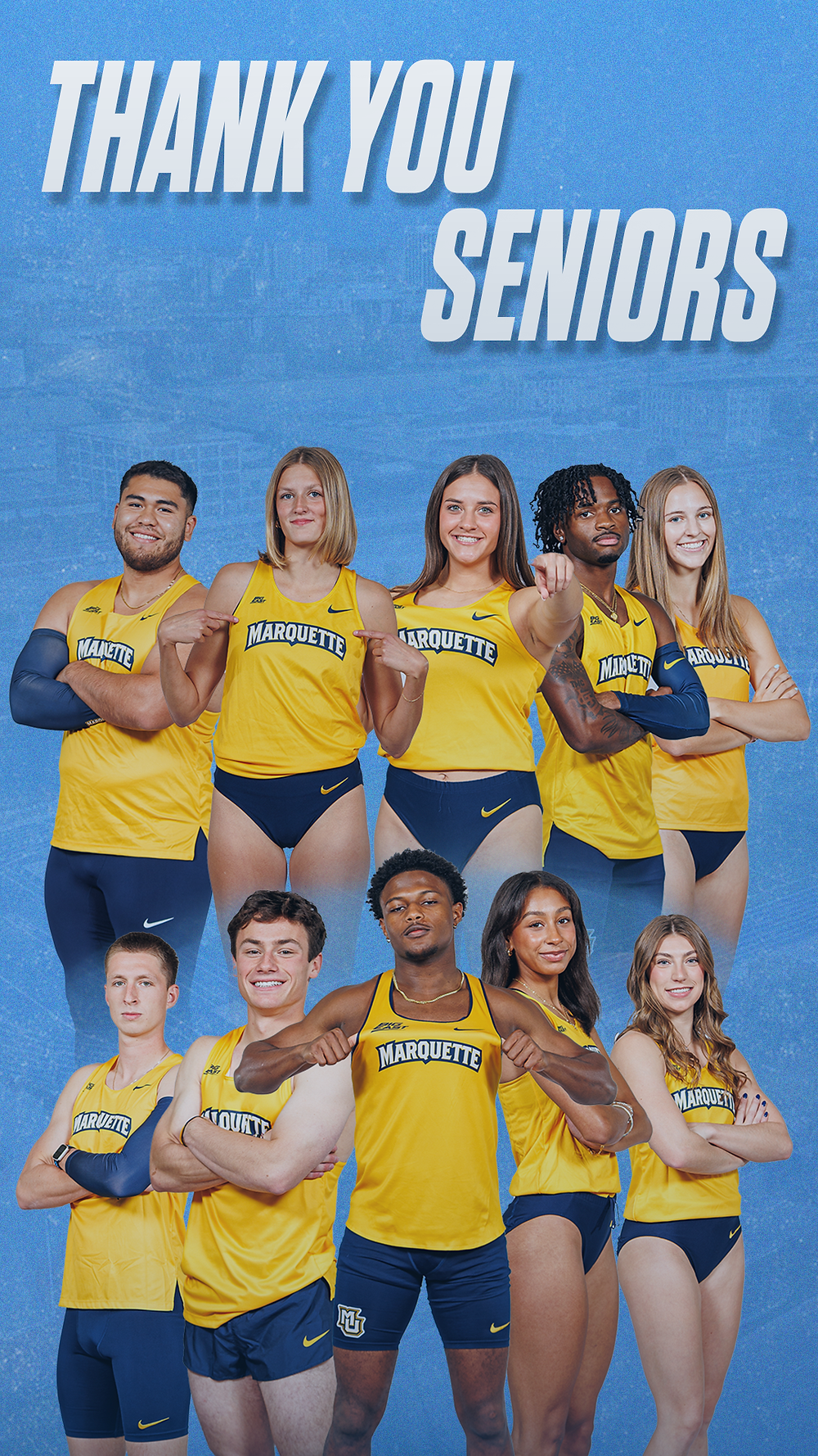 Thank You Seniors message above a group of nine athletes