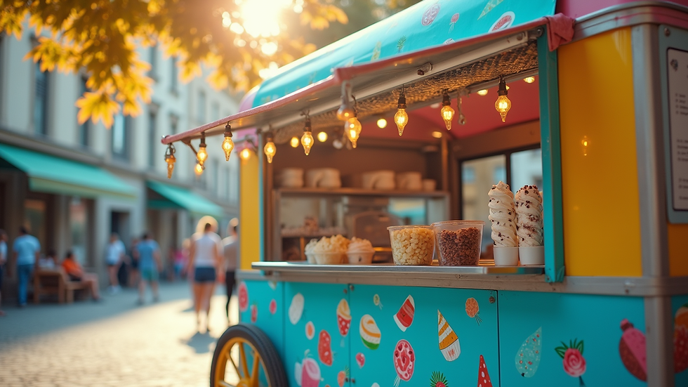 Close-up view of a colorful mobile ice cream cart ready to serve