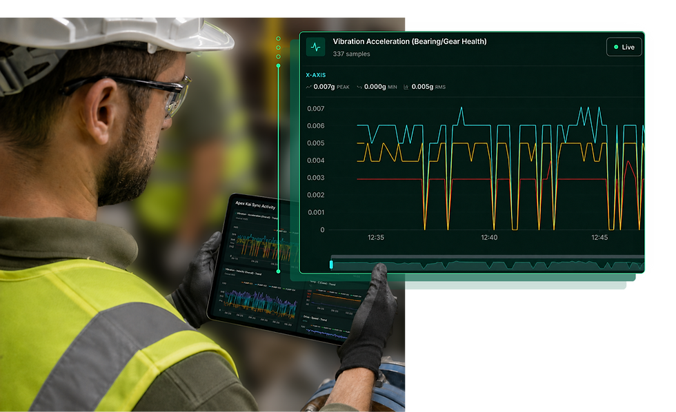 Maintenance technician reviewing real-time vibration data for industrial equipment.