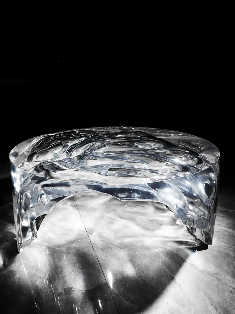 Thumbnail: Modern Luxury Crystal Transparent Water Ripple Coffee Table Handmade Resin Panel