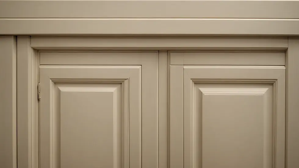 Close-up view of a primed cabinet door ready for painting