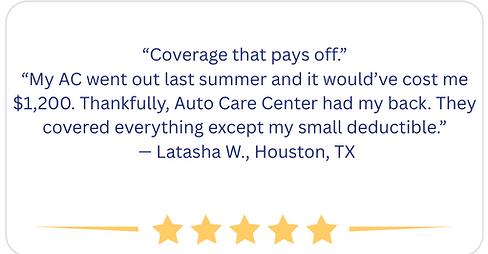 Testimonial from Latasha W. about how coverage helped with expensive AC repair costs.