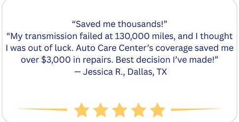 Testimonial from Jessica R. sharing how Auto Care Center saved her thousands on repairs.