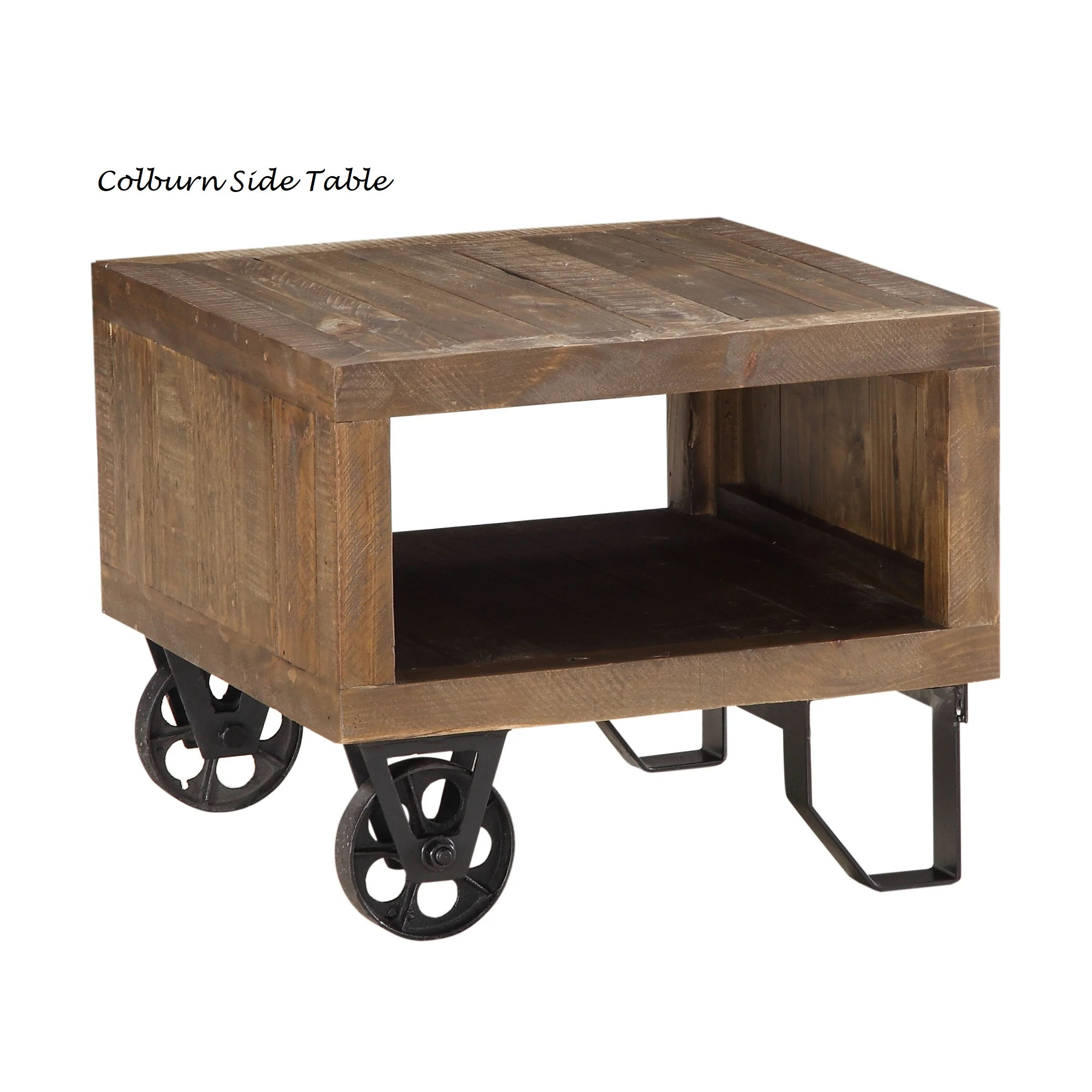 Coalburn Farmhouse Rustic Square Side Table with Russet Brown Finish