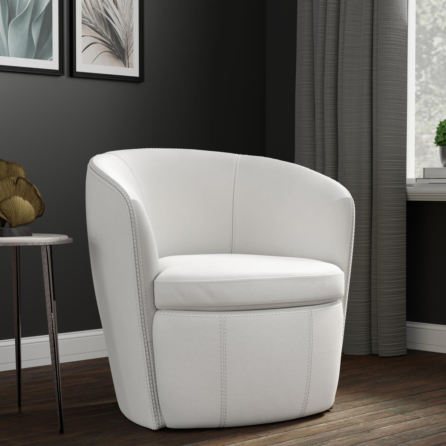 Barrel Full Leather Swivel Accent Chair