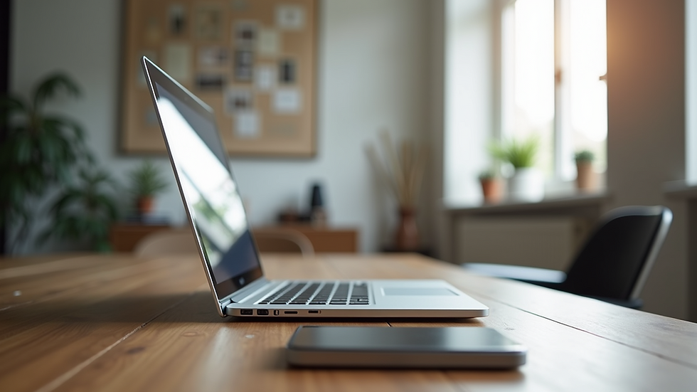 Eye-level view of a modern home office with a laptop