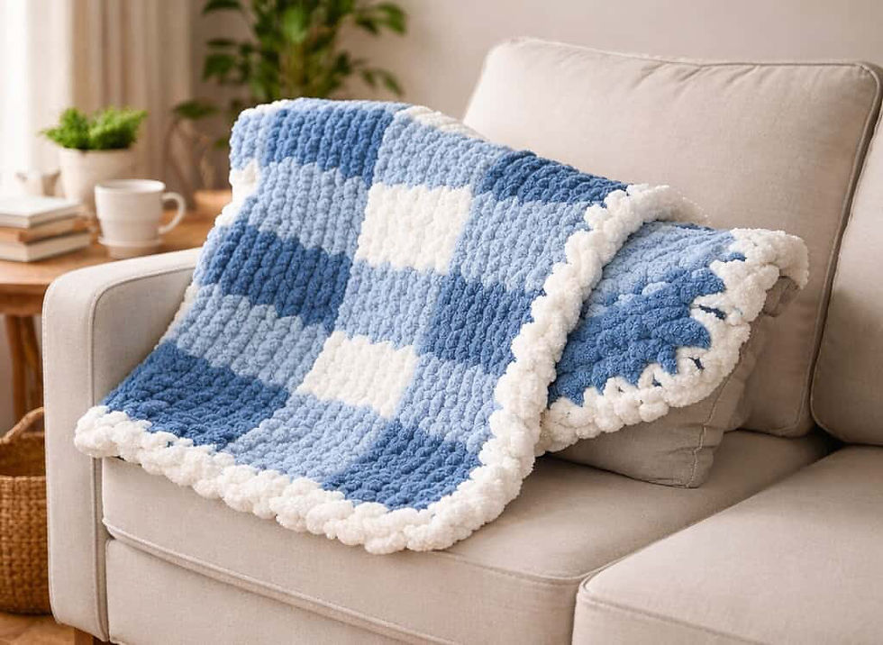 Thumbnail: Gingham Chunky Knit Blanket Pattern/ Hand Knitting/ Finger Knitting