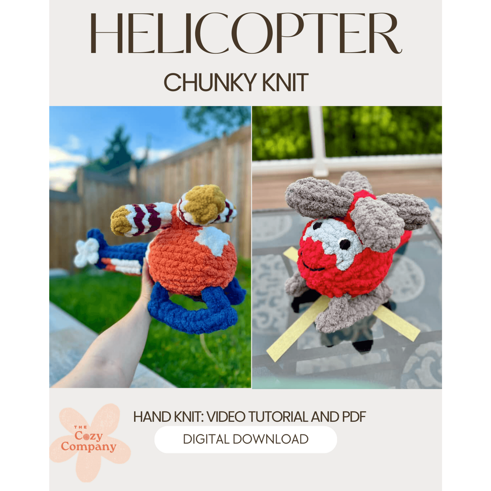 Chunky Knit Helicopter Pillow PDF Pattern and Video Tutorial