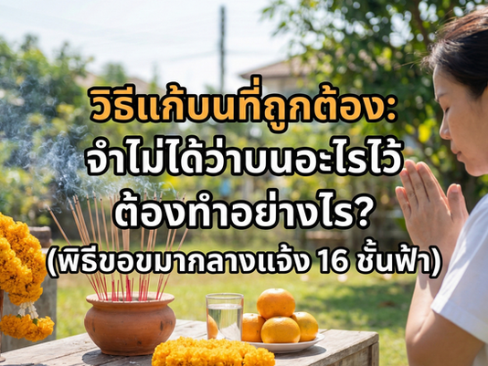 วิธีแก้บนที่ถูกต้อง: จำไม่ได้ว่าบนอะไรไว้ ต้องทำอย่างไร? (พิธีขอขมากลางแจ้ง 16 ชั้นฟ้า)