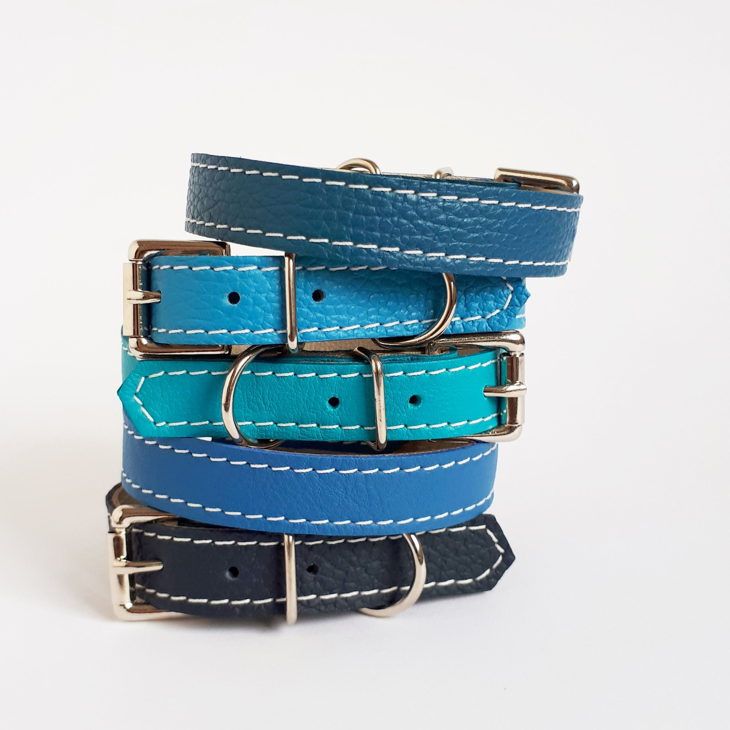 Soft Leather Buckle Collars:  'Brilliant Blues'