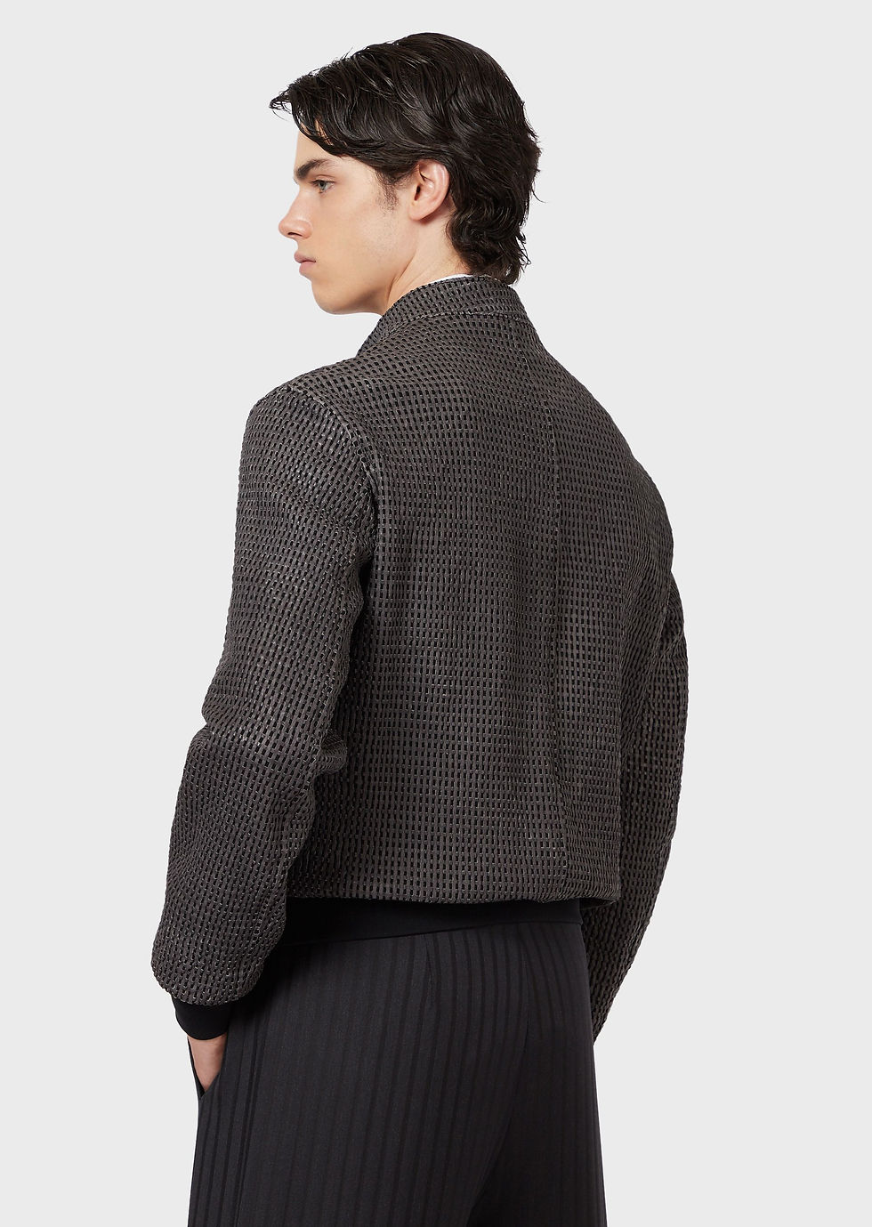Thumbnail: EMPORIO ARMANI Veste en cuir nappa d'agneau au tannage végétal ajouré 02109
