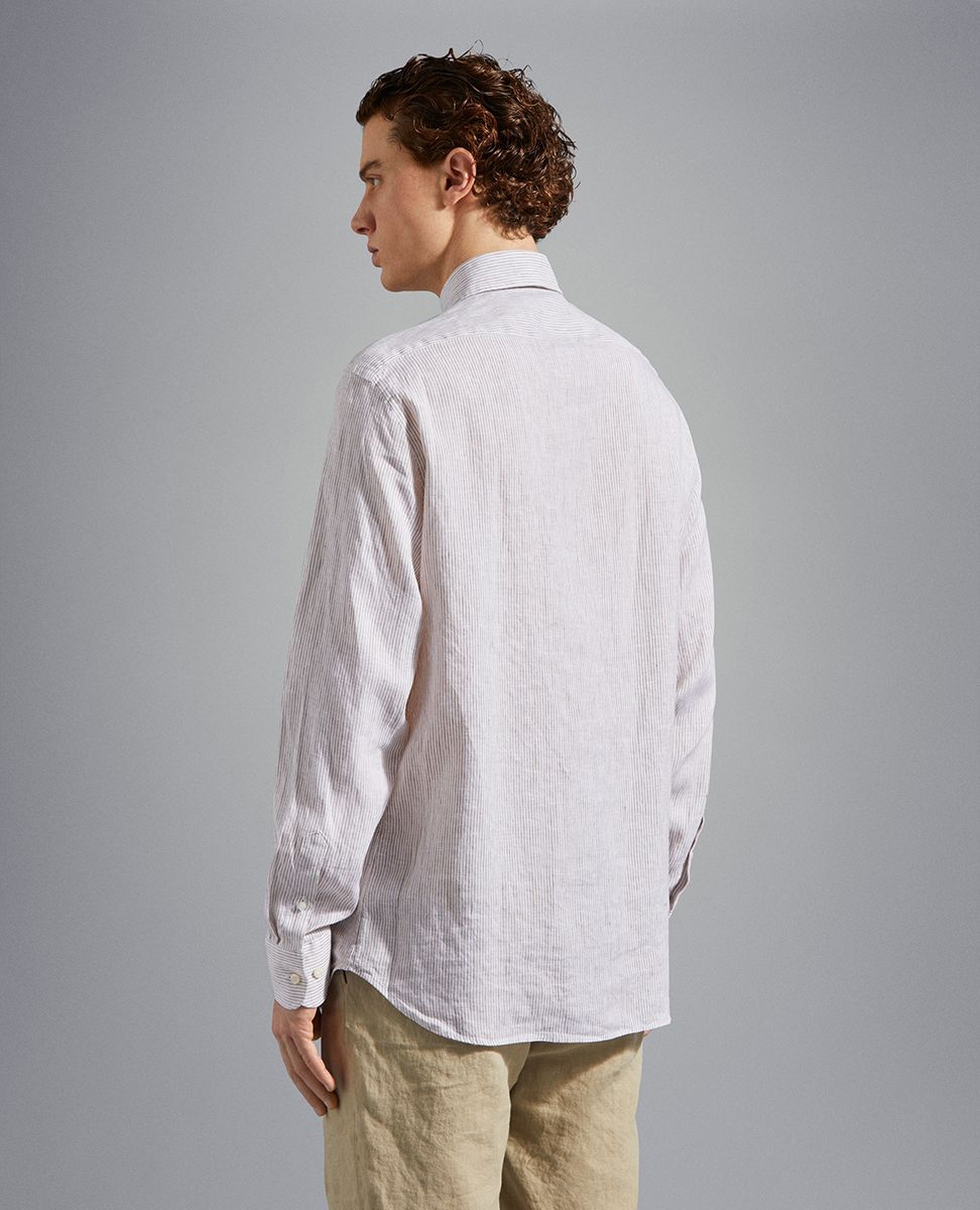 Thumbnail: PAUL&SHARK: Chemise en lin, lignée beige, 23413106 21153