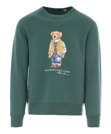 Raplh Lauren Bear Printed Sweatshirt Polo Shirt, GREEN 11129D