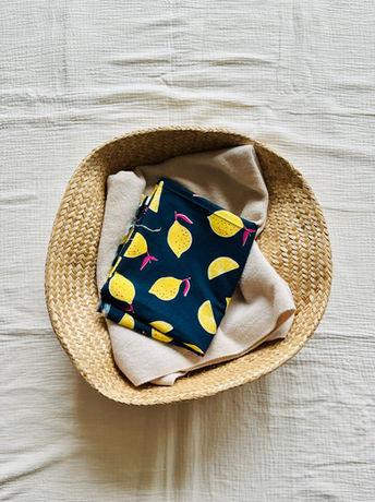 Light cotton with lemons on dark blue background