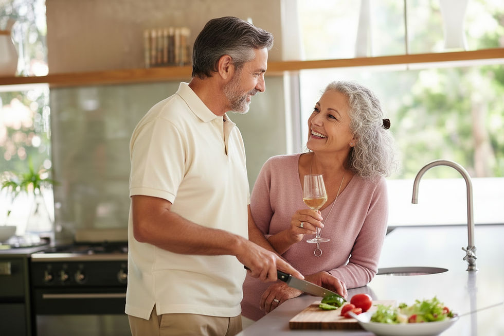 elderly couple cooking