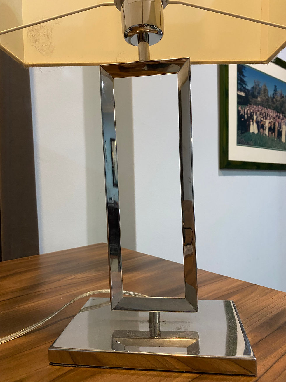 Thumbnail: Matching Pair of Brushed Nickel Modern Table Lamps