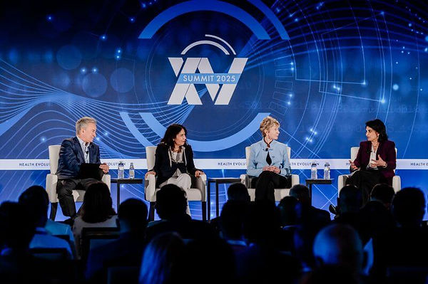 Seema Verma speaking on a panel with three other individuals at the Health Evolution Summit 2025
