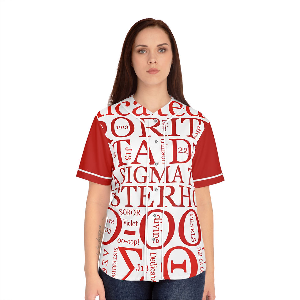 Thumbnail: Delta Inspired Word-Cloud Women's Baseball Jersey – Red & White Sorority Design