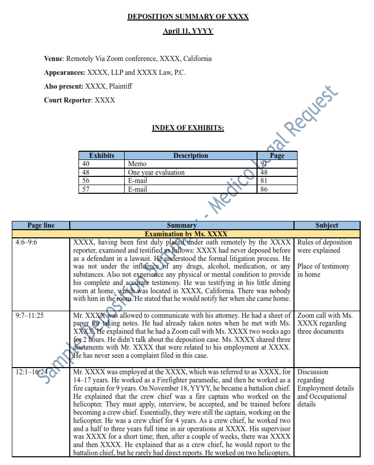 Sample Deposition Summary
