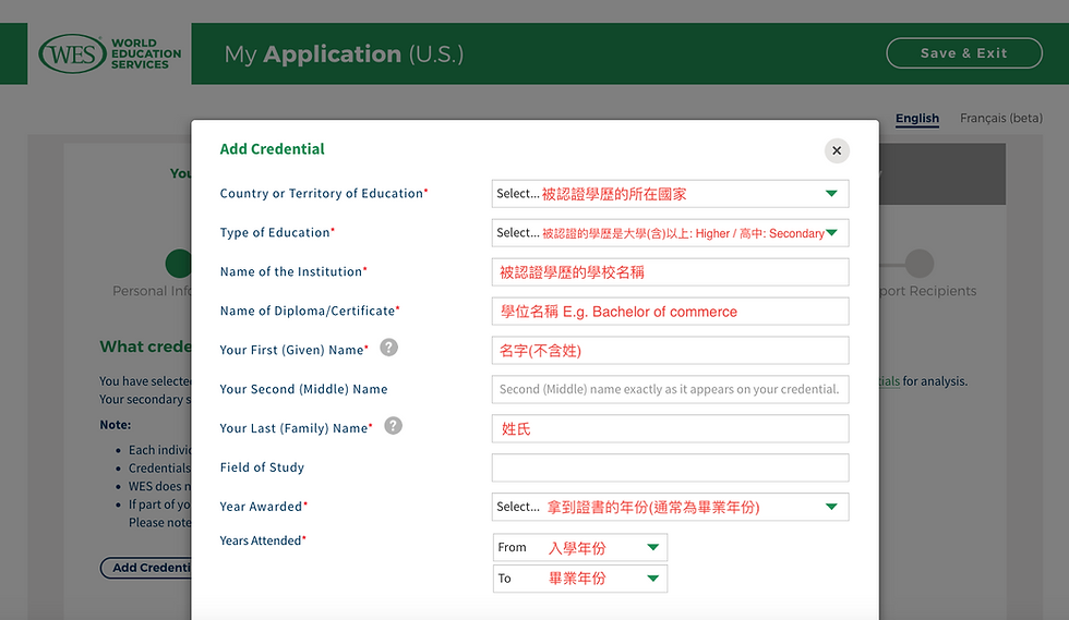 filling out an application from for WES