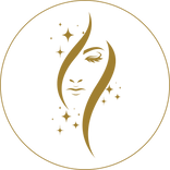 Gold circular icon of a woman’s face surrounded by sparkles, symbolizing beauty, skin health, and rejuvenation from IV vitamin therapy
