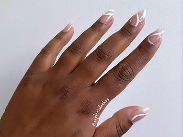 Almond gel nail refill with abstract nail art design in East Gwillimbury, ON