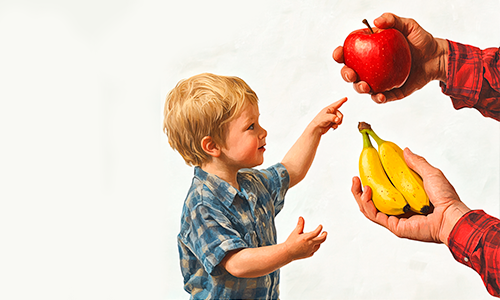 criança escolhendo sua fruta