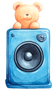 desenho de caixa de som e urso de pelúcia