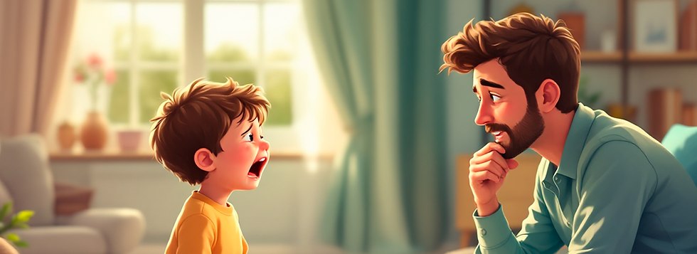 ilustração de pai observando seu filho chorando