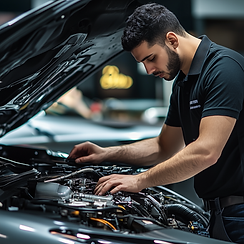 Profissional analisando motor de um veículo