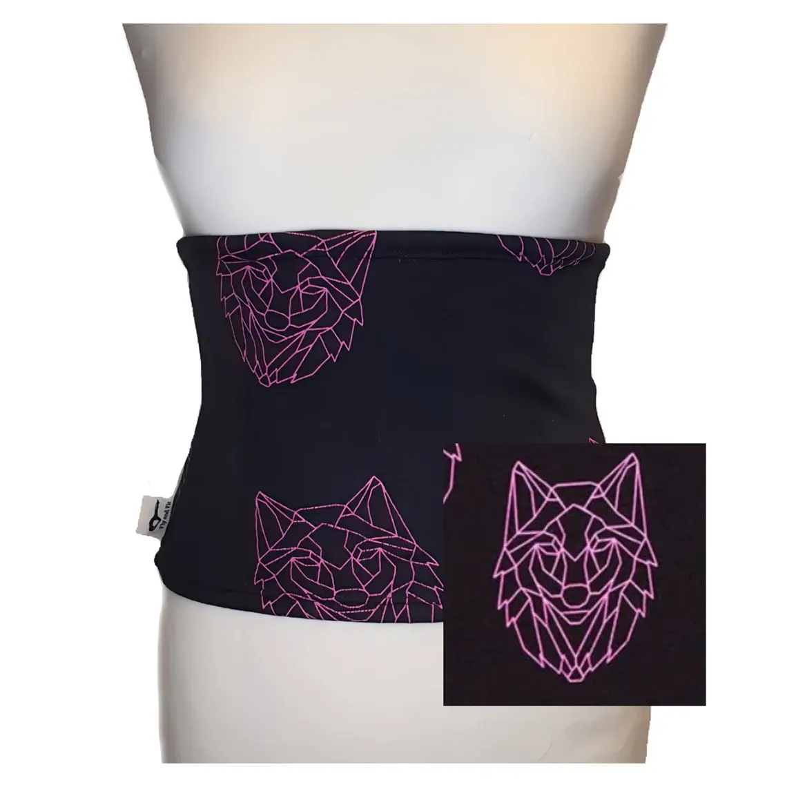 Fleece Back Warmer Black with Neon Pink Wolf Pattern