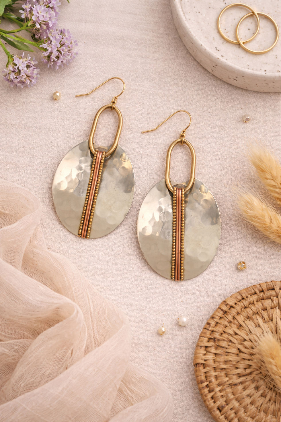 Thumbnail: Golden Prairie Mixed Metal Earrings