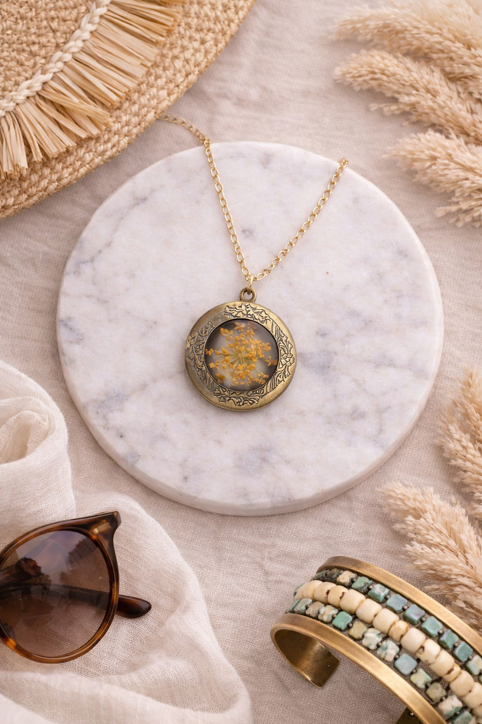 Thumbnail: Golden Meadow Pressed Flower Locket