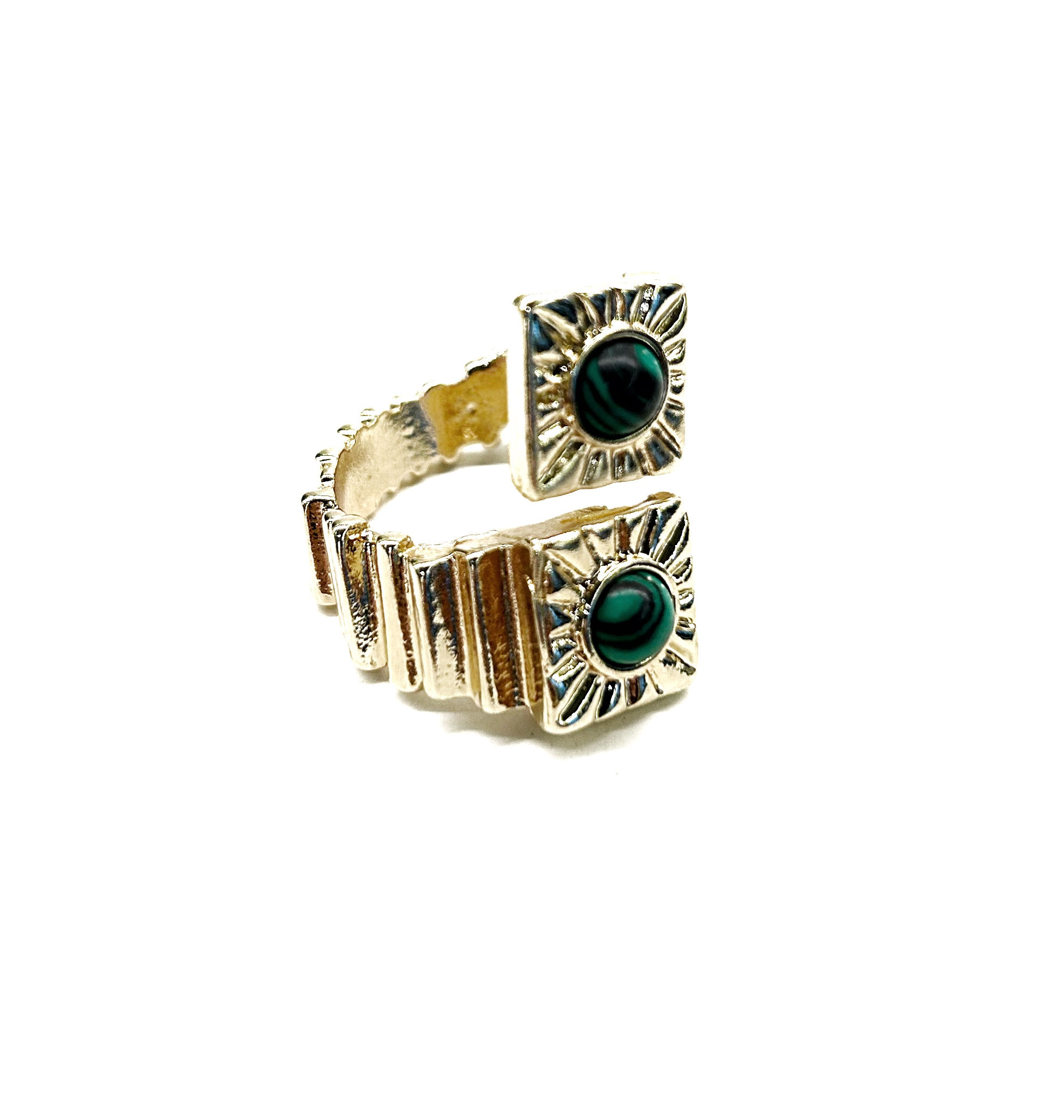 Anello regolabile bagno oro rosa con malachite sintetica 