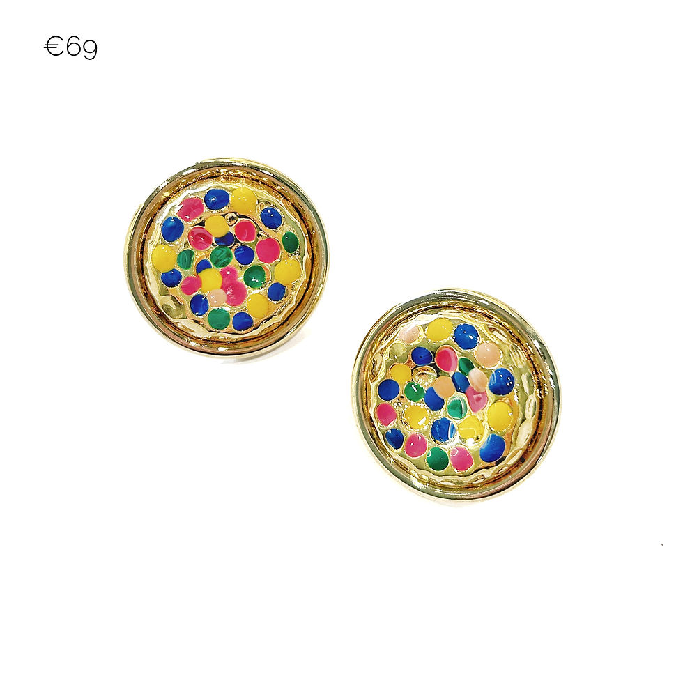 Orecchini perno/clip in ottone bagno oro con pois multicolor in smalto