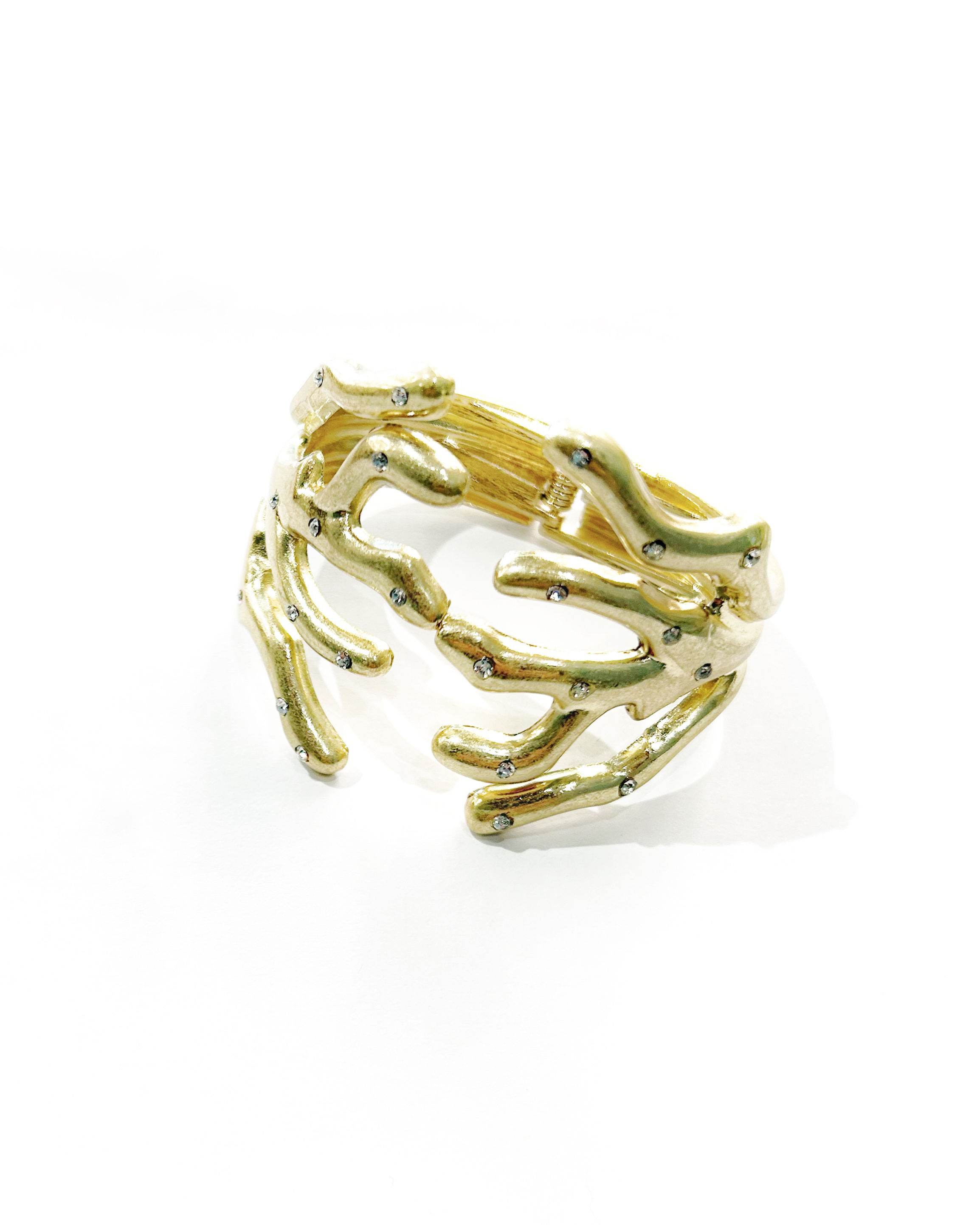Bracciale rami di corallo apertura a molla in metallo dorato satinato 