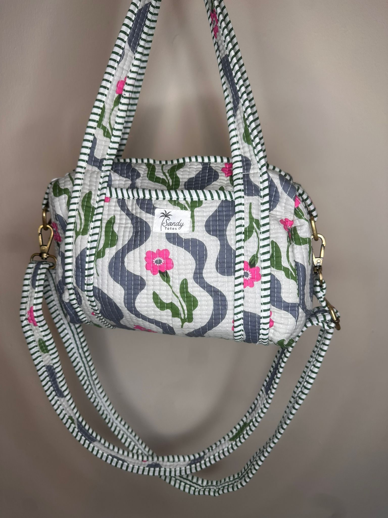 Grey Wiggly Floral Mini Duffel