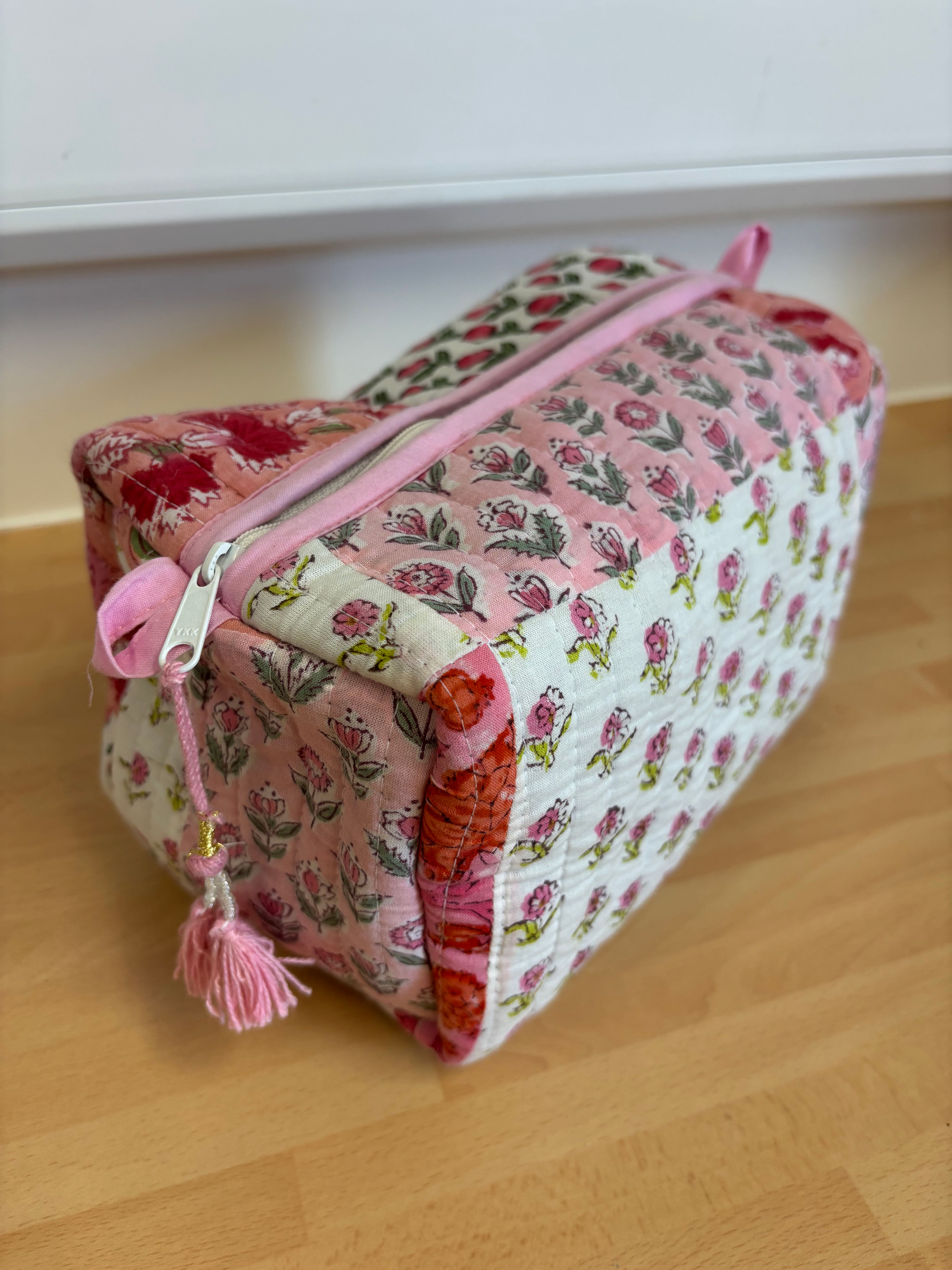 Pink Patchwork Large Cosmetic Bag Waterproof Lined