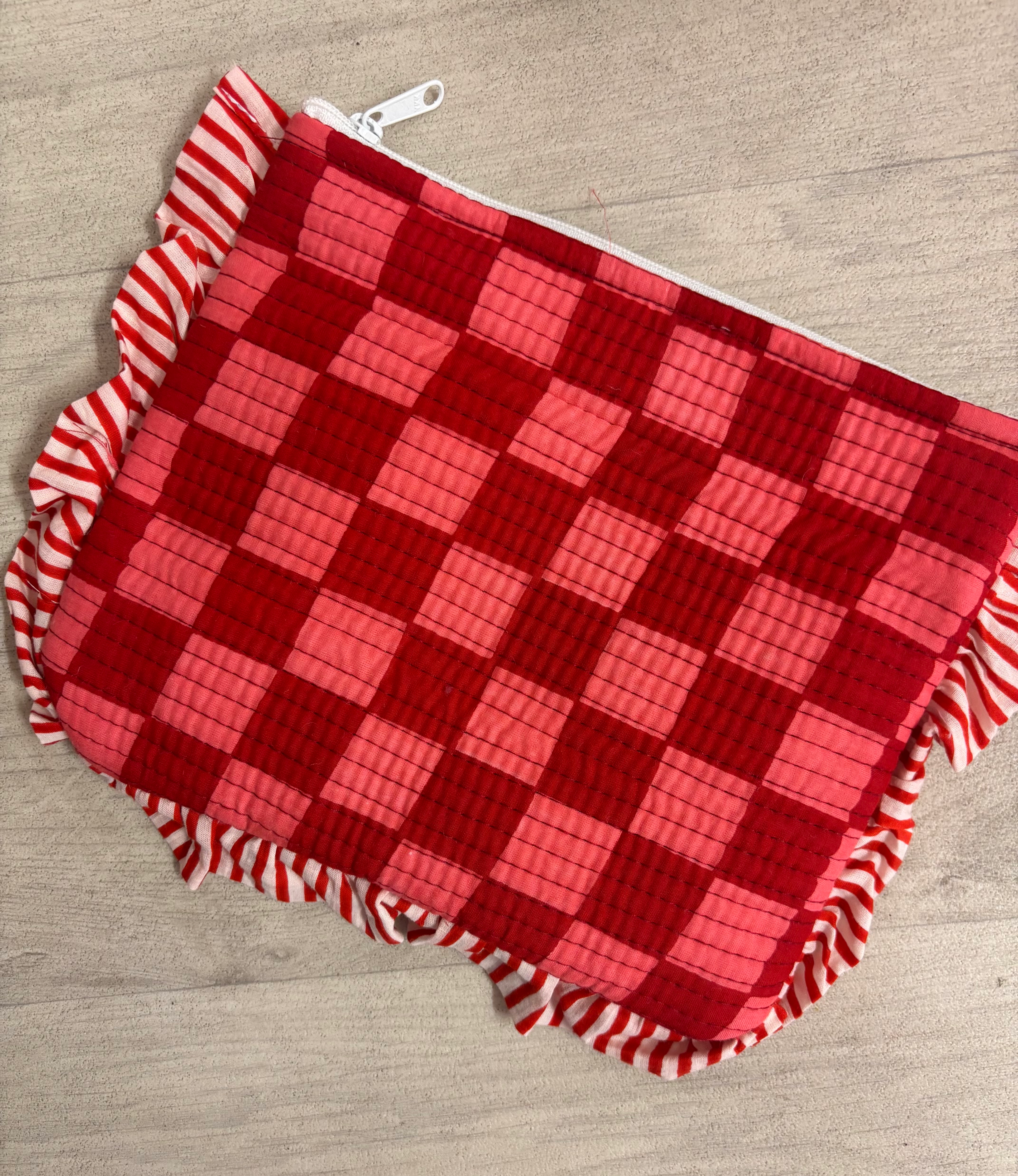 Red And Pink Checkerboard Zipped Pouch