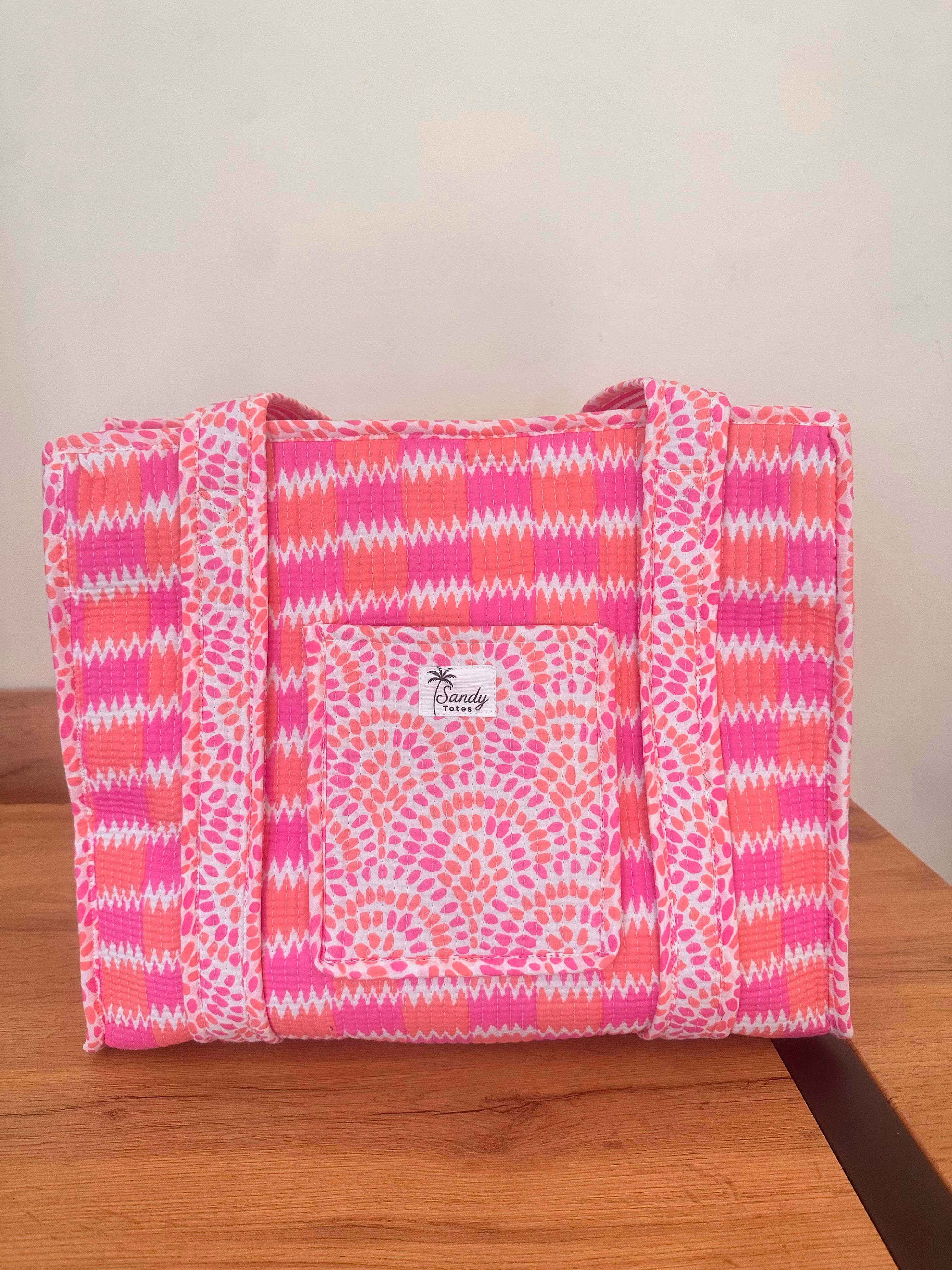 Peach Spritz Tote Bag With Water Bottle Holder