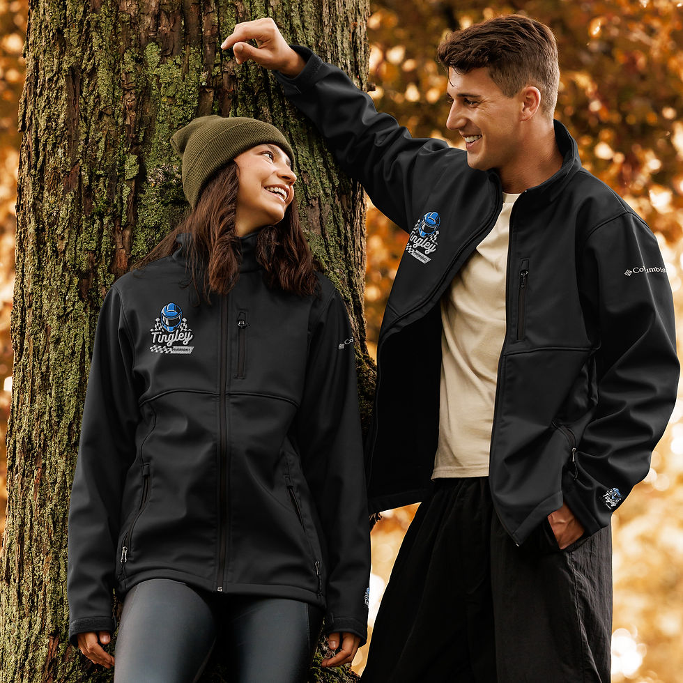 Thumbnail: Couple smiling, wearing black Tingley Performance jackets