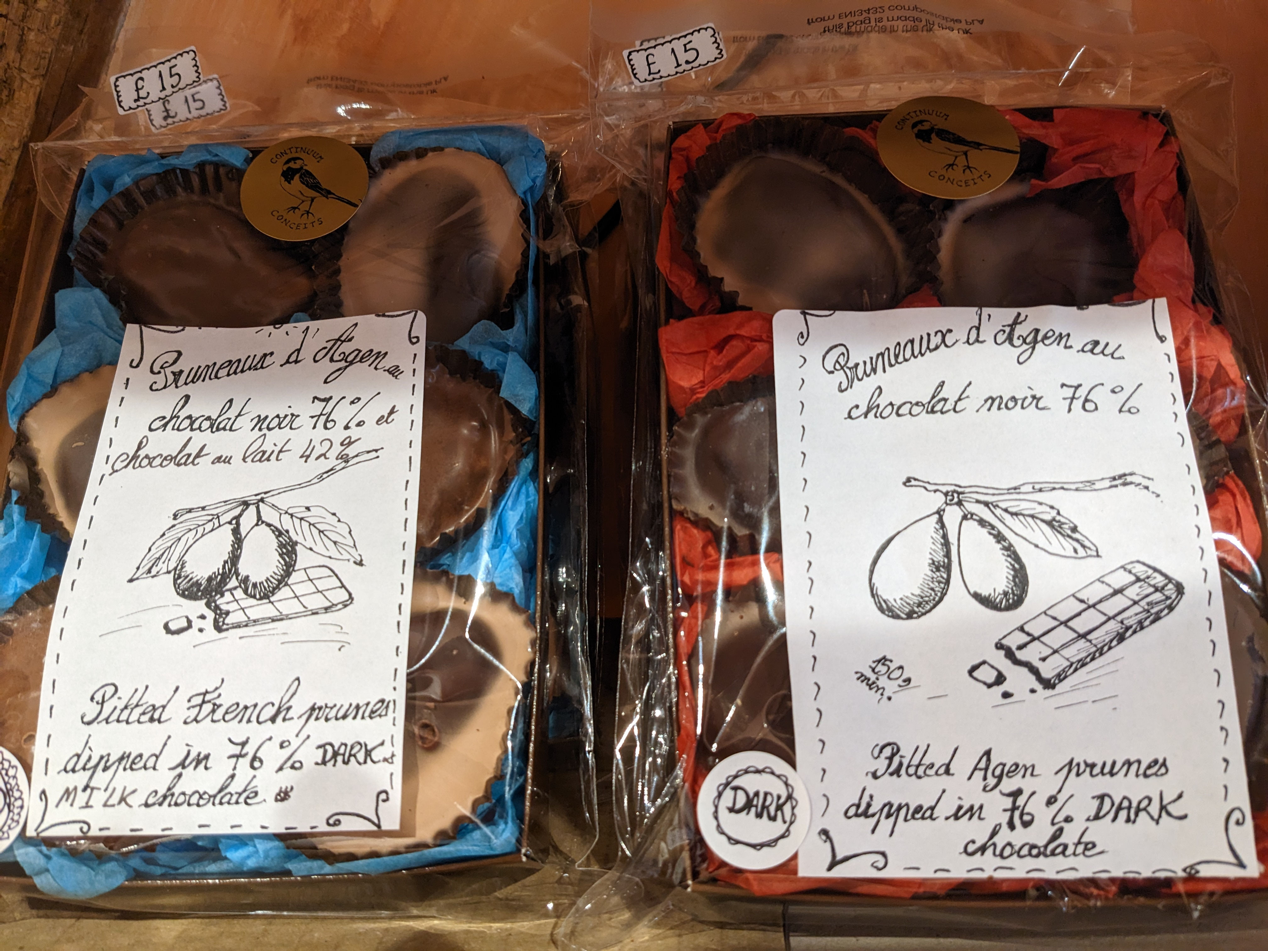 Plain Agen prunes dipped in chocolate