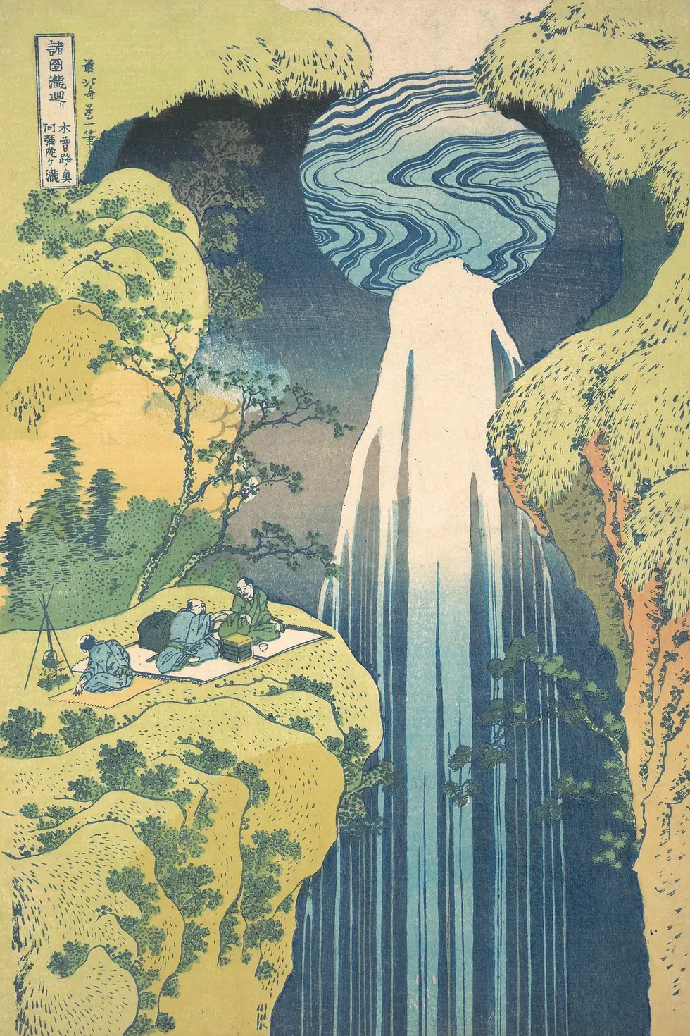 Thumbnail: Japanese Cliffside Waterfall Scene (c. 1834) – Katsushika Hokusai