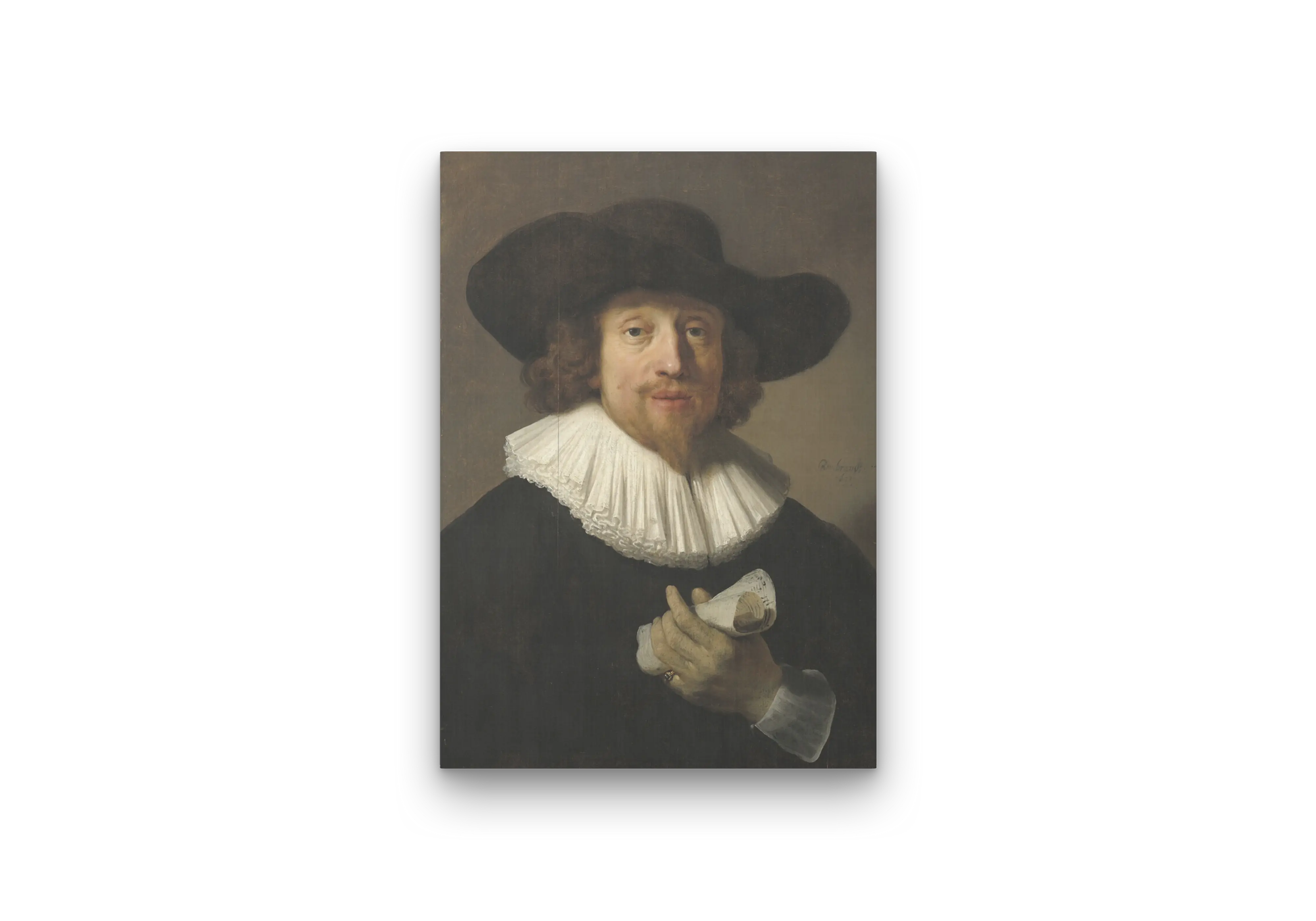 Man with a Sheet of Music (1633) Baroque Portrait Art – Rembrandt Van Rijn