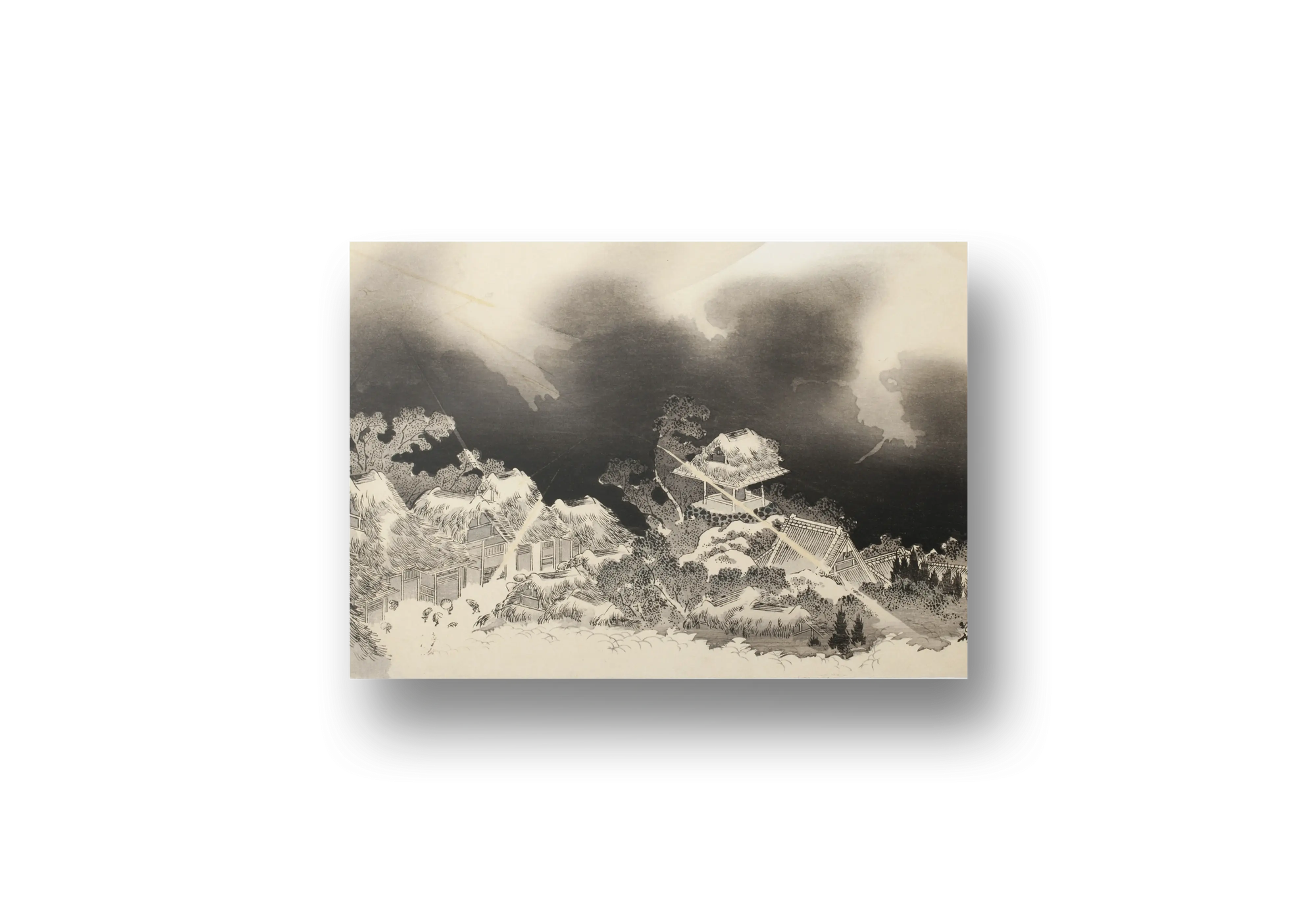 Storm Over Japanese Village (c. 1832) – Katsushika Hokusai