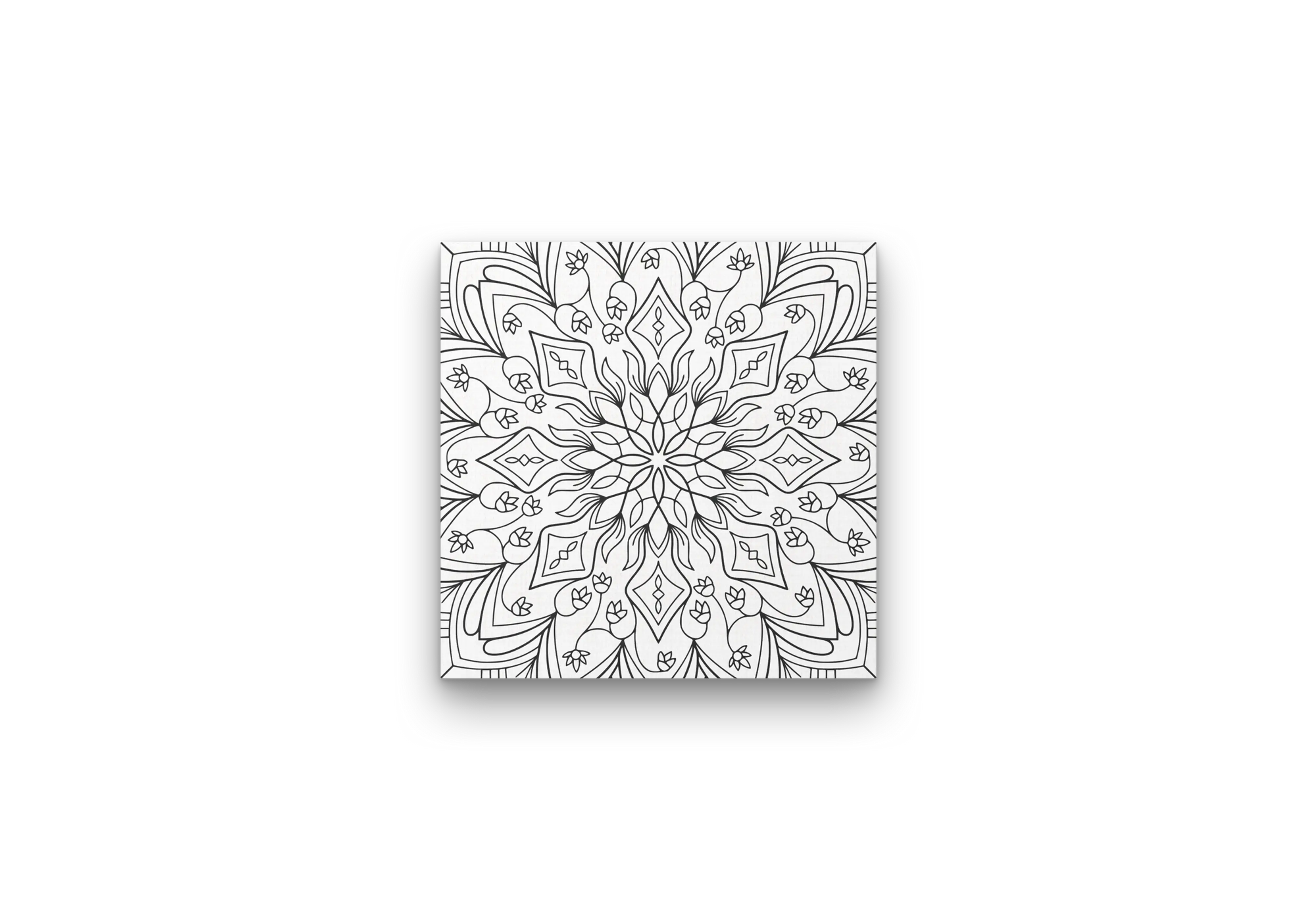 Celestial Bloom Mandala Art on White Canvas 8x8 Wall Décor