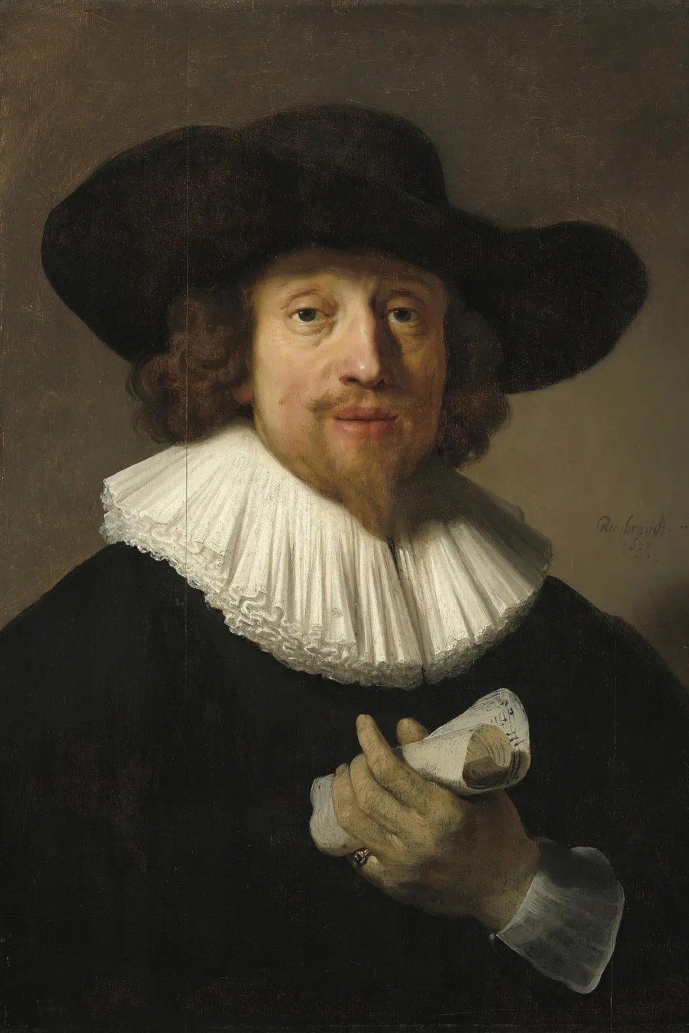 Thumbnail: Man with a Sheet of Music (1633) Baroque Portrait Art – Rembrandt Van Rijn